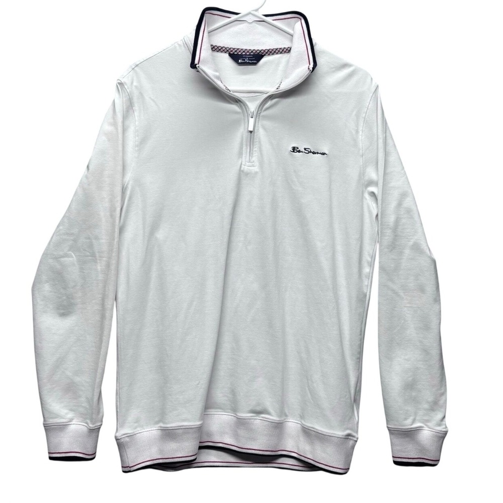 Ben Sherman 1/4 Zip Pullover Men Large White Excellence Stretch Golf Athleisure